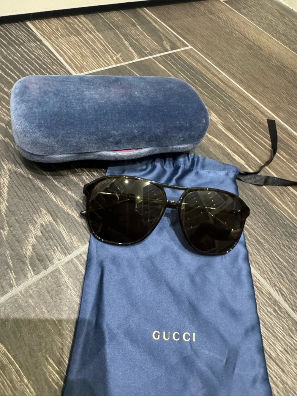 Gucci Tortoiseshell Sunglasses with Navy Velvet Case